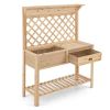 Farmhouse Outdoor Garden Wooden Potting Bench with Storage Drawer and Trellis