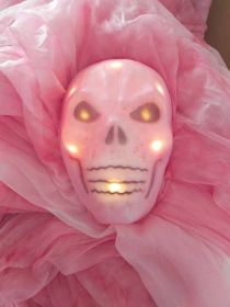 Halloween Decoration Voice-activated Light-emitting Sound Horror Ghost Mask Big Hanging Ghost Hanging Ghost (Color: Pink)
